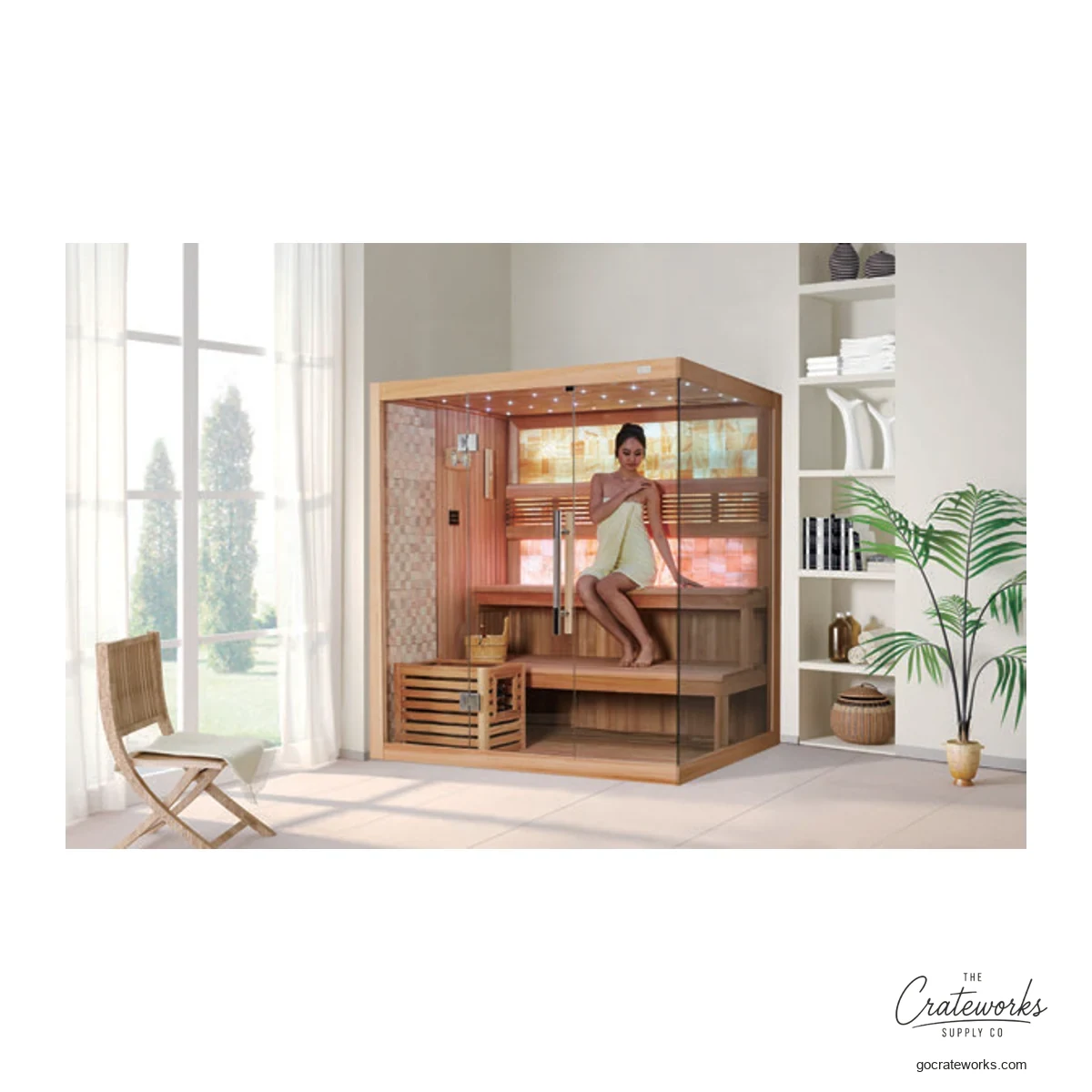 Cedar wood Sauna Room with Jade & Stone Accent, 1800x1500x