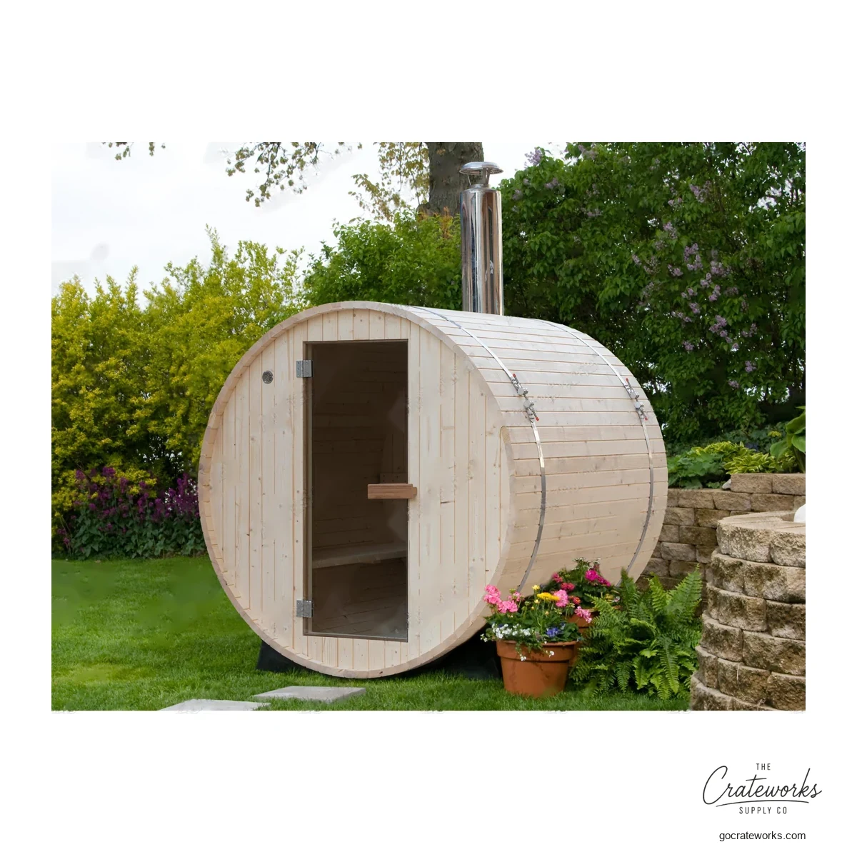 Cedar Barrel Sauna with Wood-Fired Stove