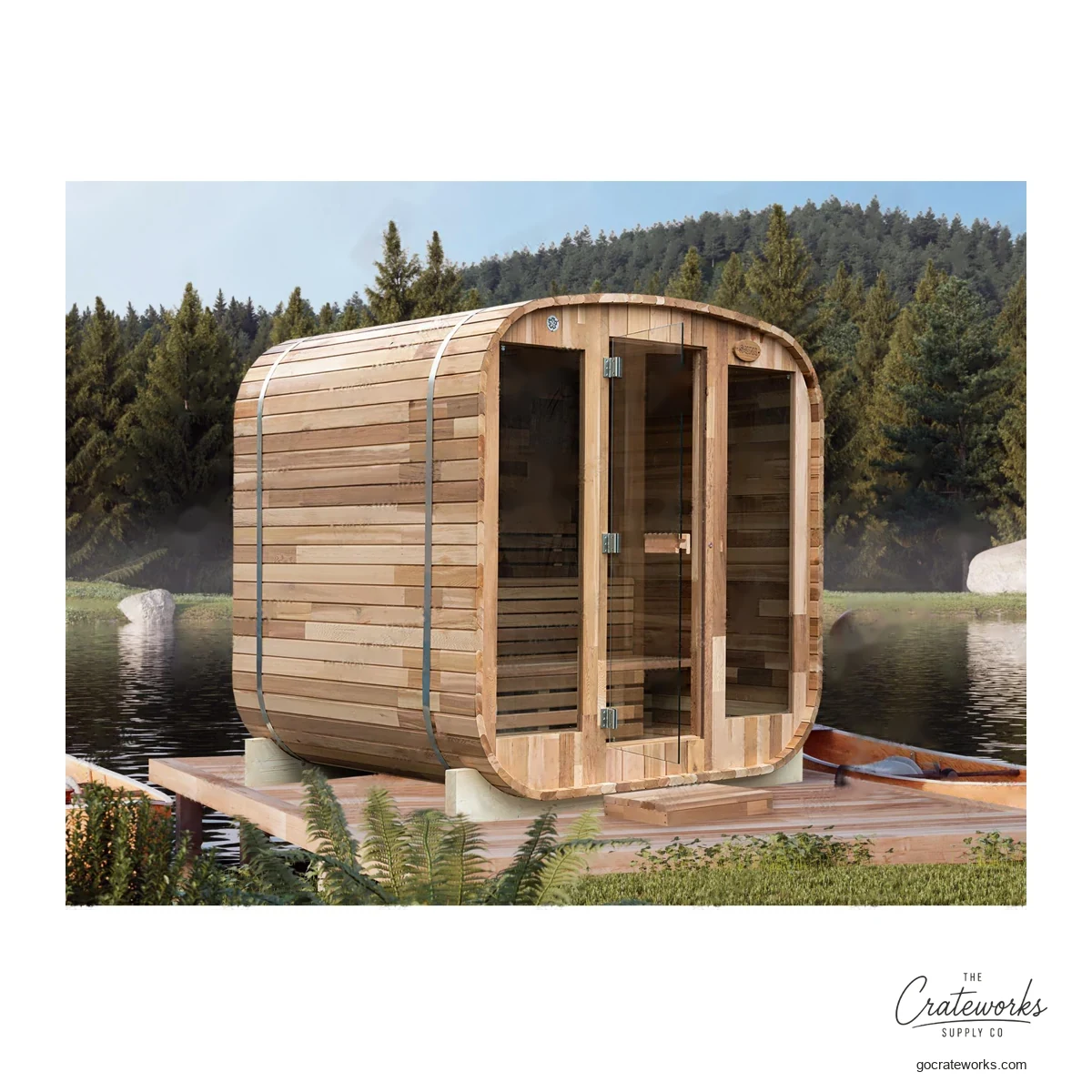Square Cedar Sauna, Standard Glass Door