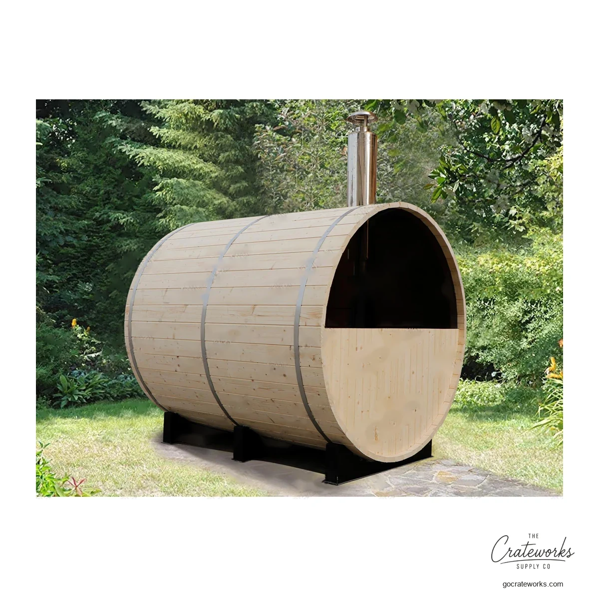 Cedar Barrel Sauna, Half-Glass Wall with Electric Heater