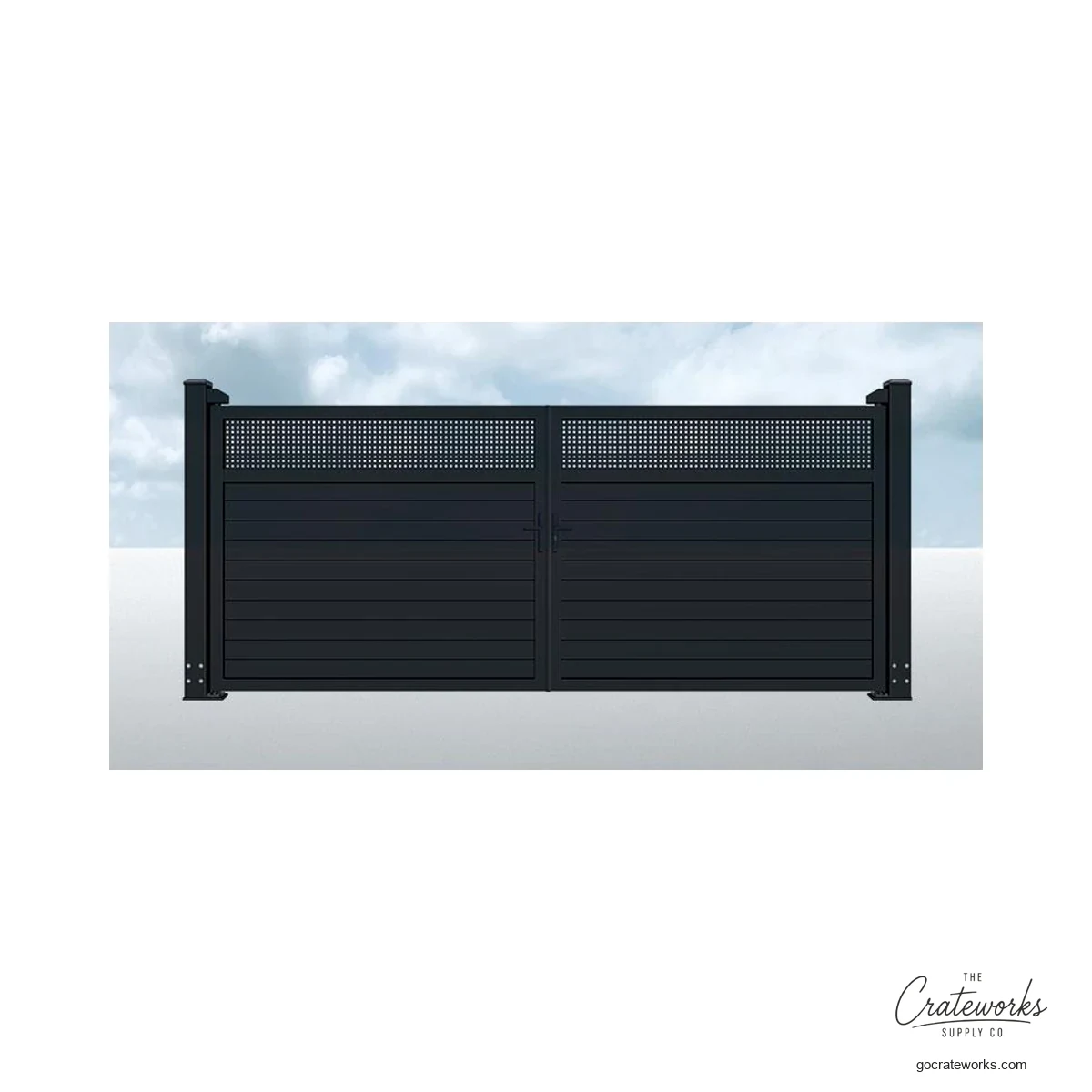 Aluminum Double-Swing Gate, Perforated Top Band