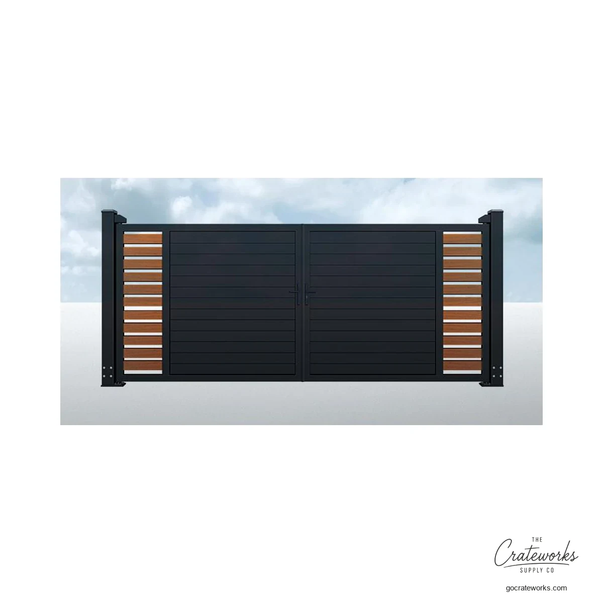 Aluminum Double-Swing Gate with Wood-Look Slat Infill