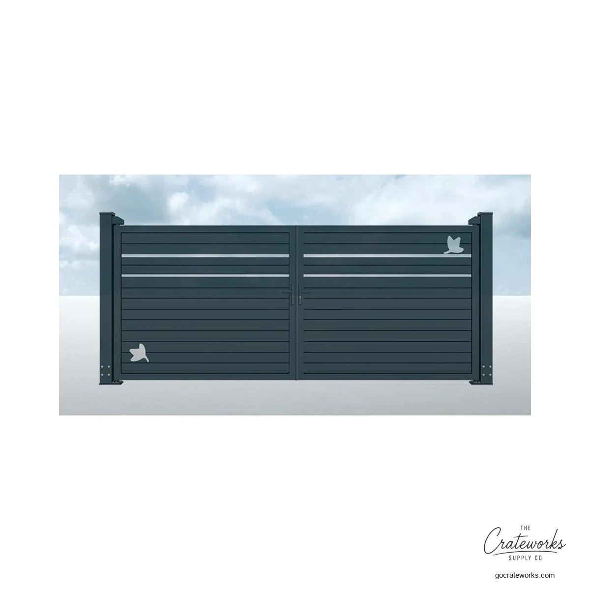 Aluminum Louvered Double-Swing Gate with Bird Cutout