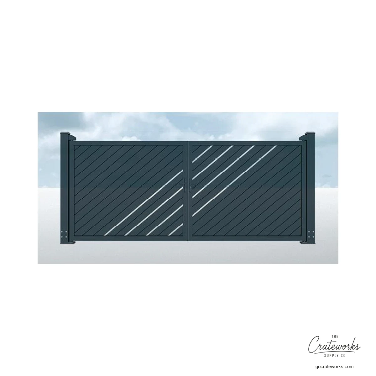 Aluminum Double-Swing Gate with Diagonal Stripe Accent