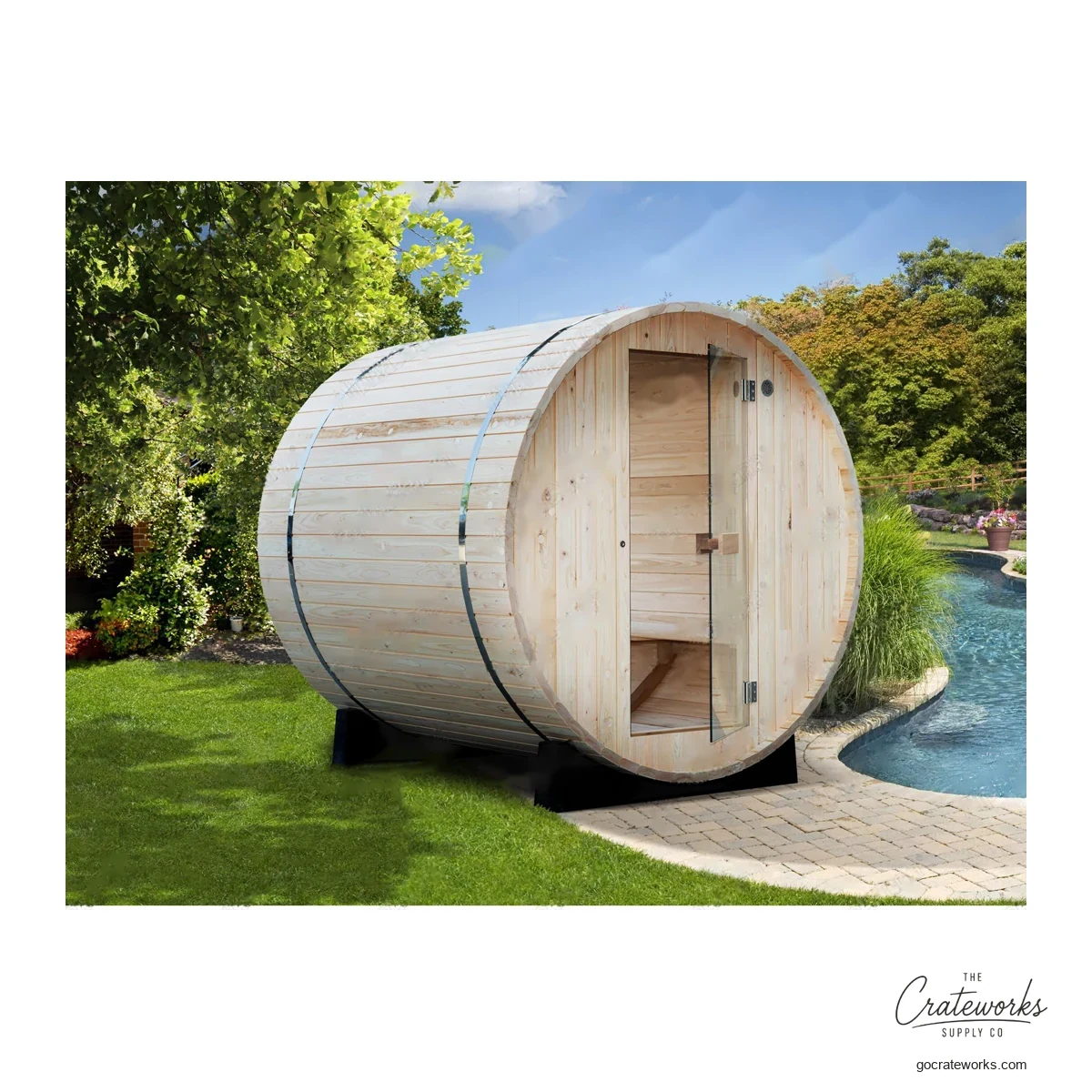 Full-Window Panoramic Barrel Sauna