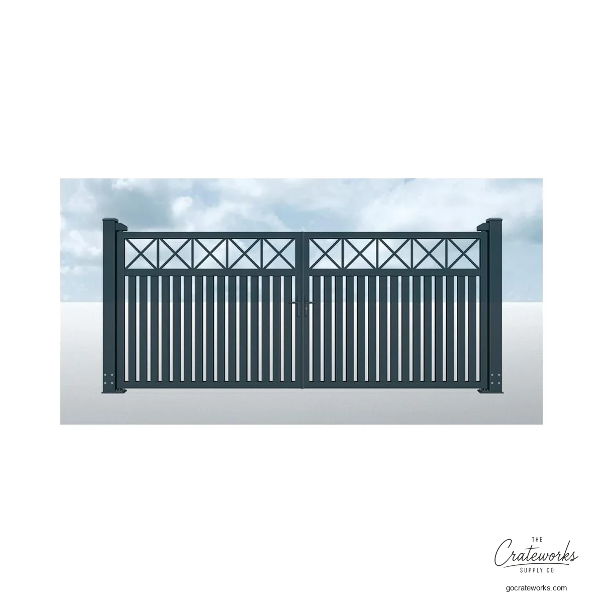 Aluminum Double-Swing Gate, Lattice Top over Picket