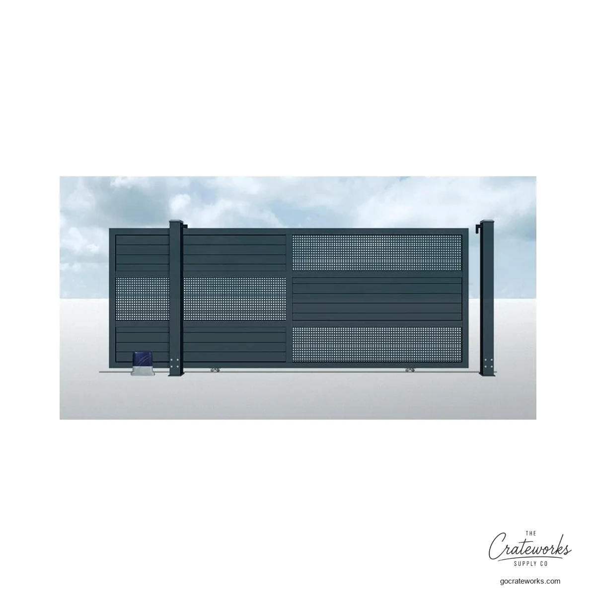 Aluminum Track-Sliding Gate, Mixed Solid and Mesh Blocks