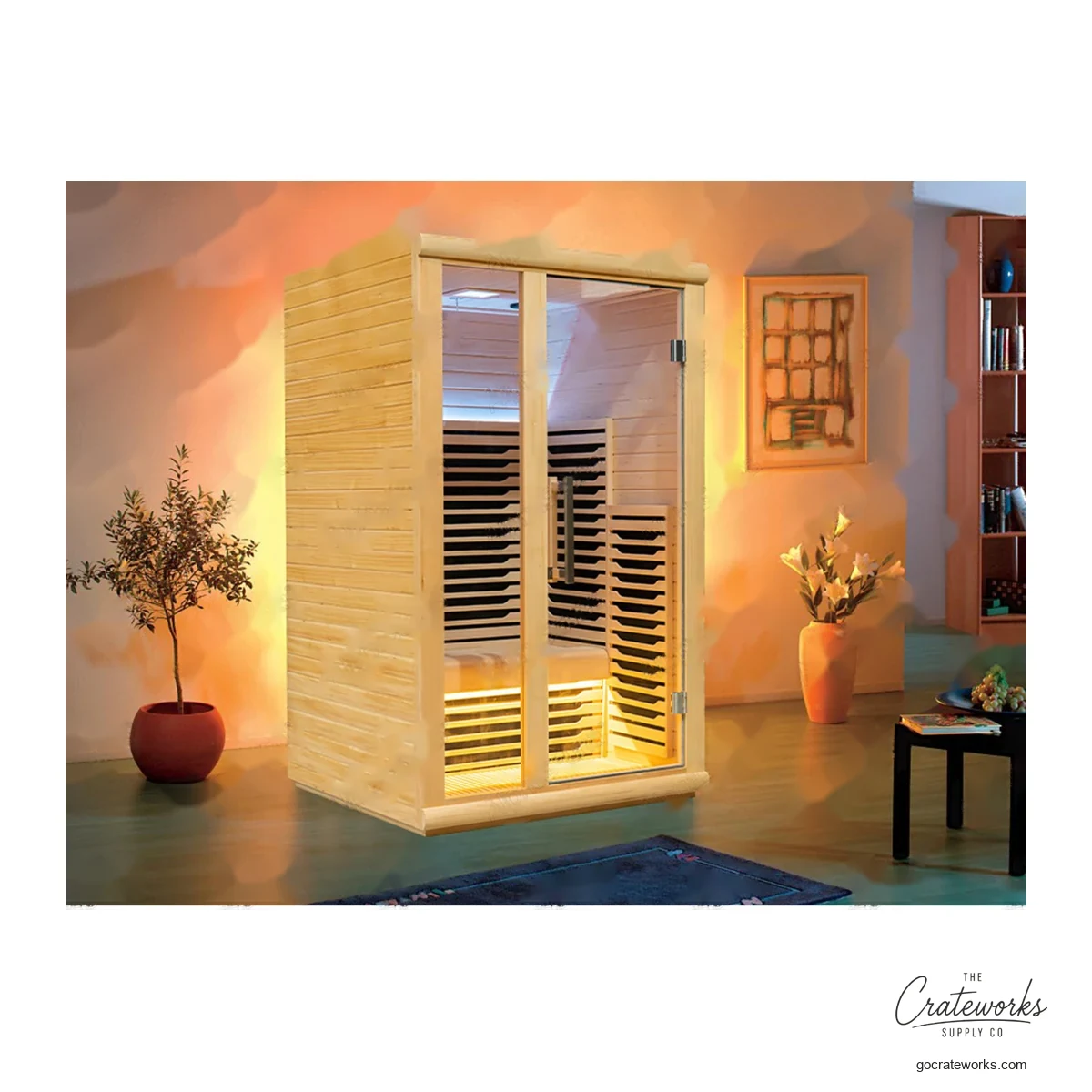 Two-Person Infrared Sauna Room, Hinged Glass Door