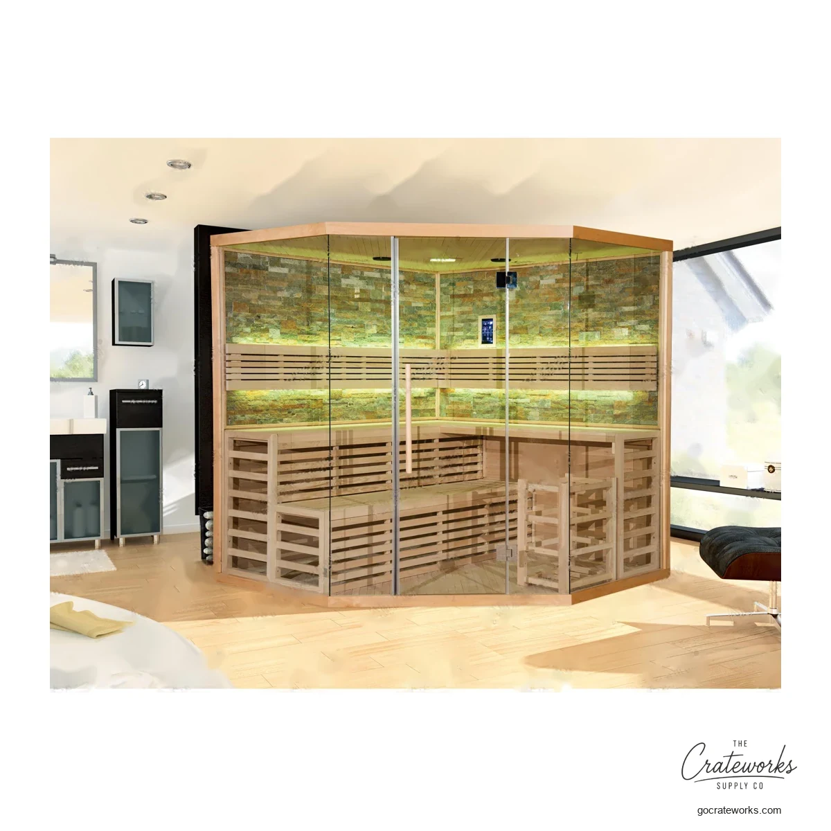 Corner-Fit Indoor Sauna Room