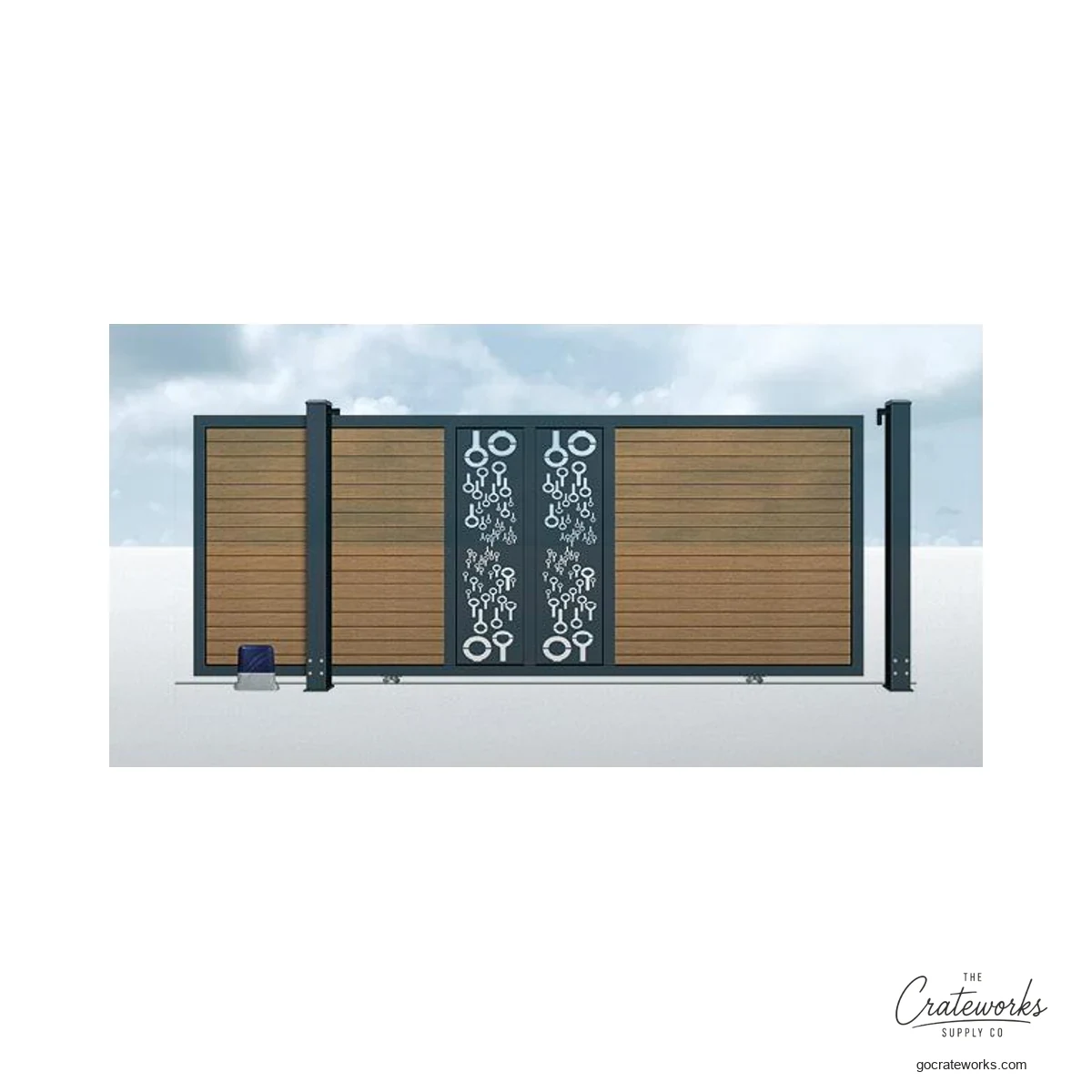Wood-Look Track-Sliding Gate with Hanging-Charm Cutout Panels