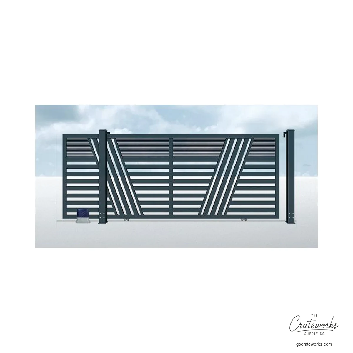 Aluminum Louvered Track-Sliding Gate with Chevron Accent