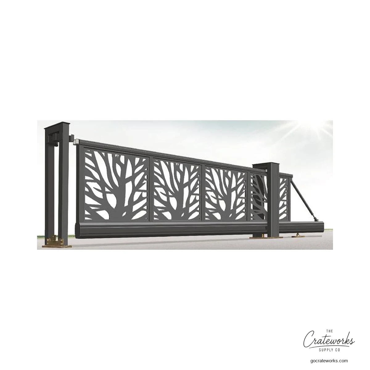 Aluminum Cantilever Slide Gate, Branch-Cut Screen