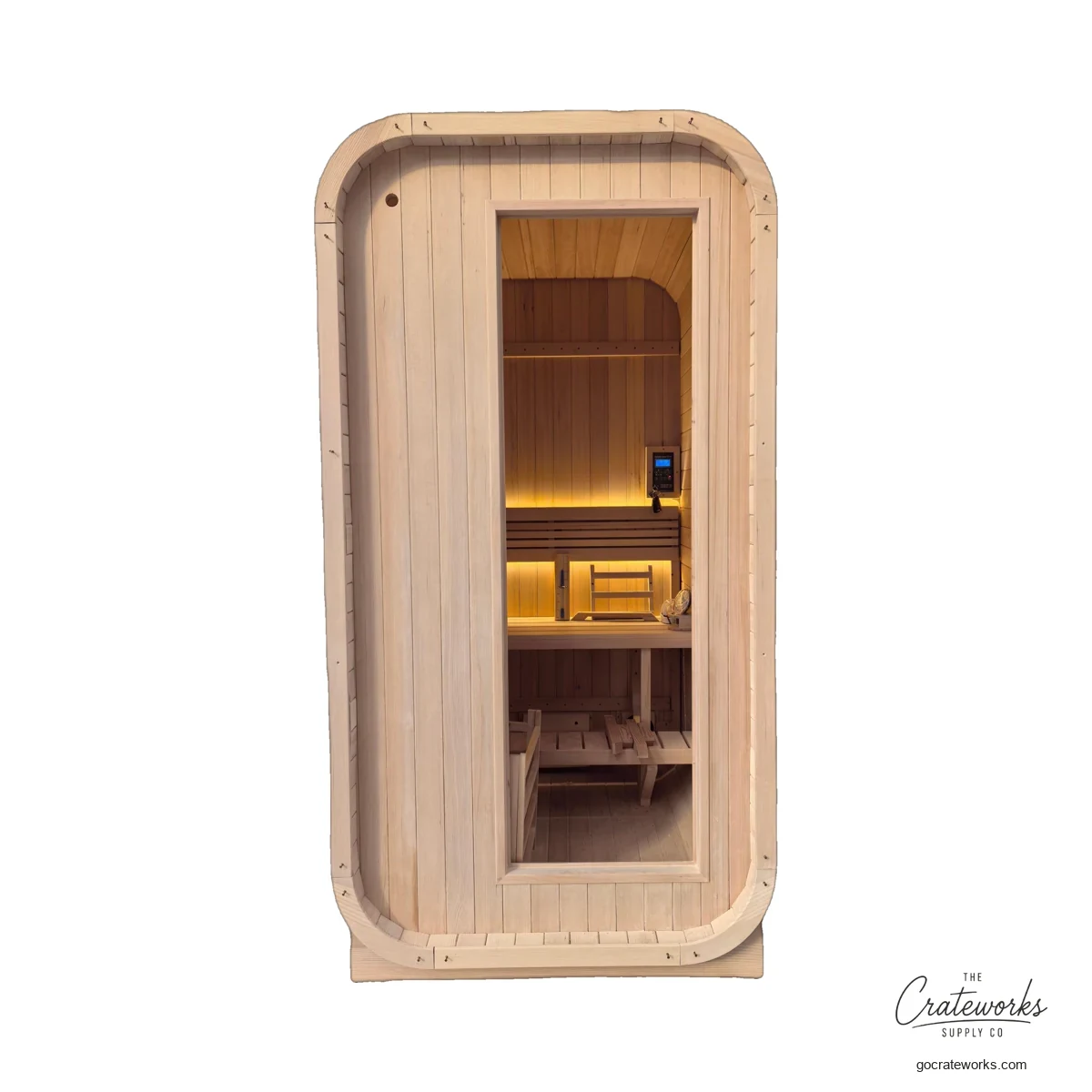 Outdoor Cube Sauna, Compact Arched Door