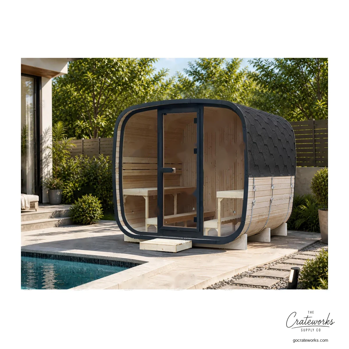 Square Cedar Sauna with Magnetic-Latch Door