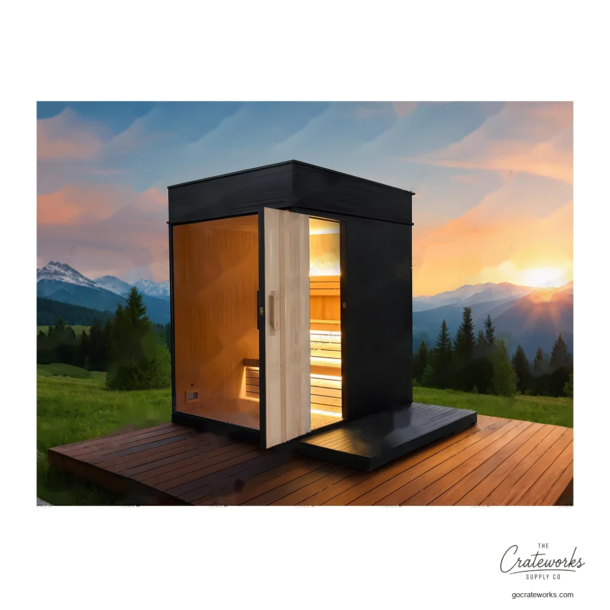 Flat-Roof Modern Sauna Cabin, One-Way Privacy Glass