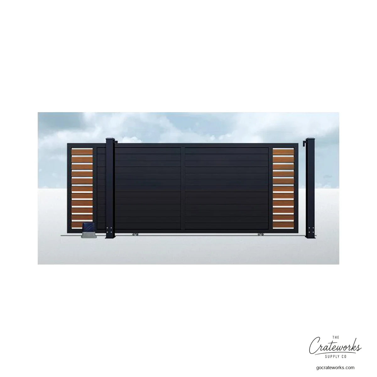 Aluminum Track-Sliding Gate with Wood-Look End Bands