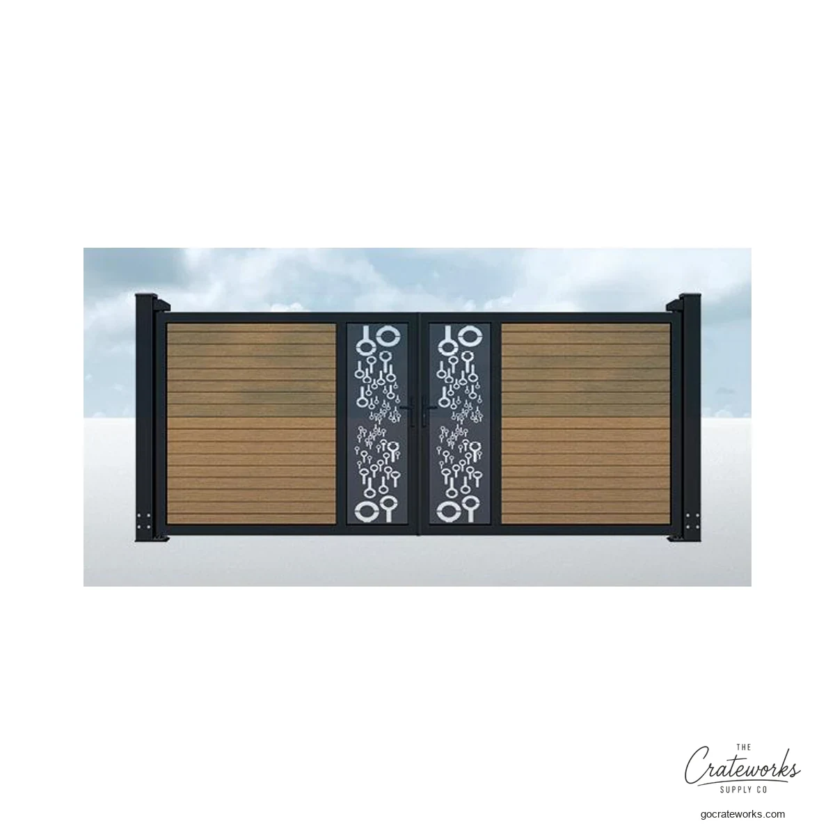 Wood-Look Double-Swing Gate with Hanging-Charm Cutout Panels