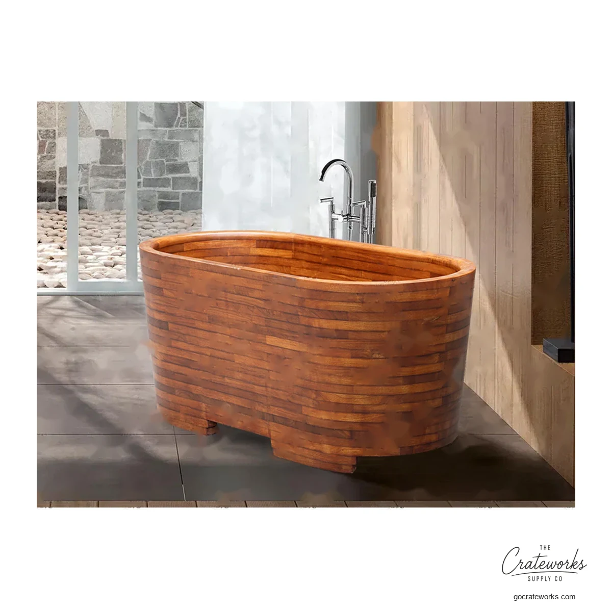 Rectangular Wood Bath Tub, Oval Interior