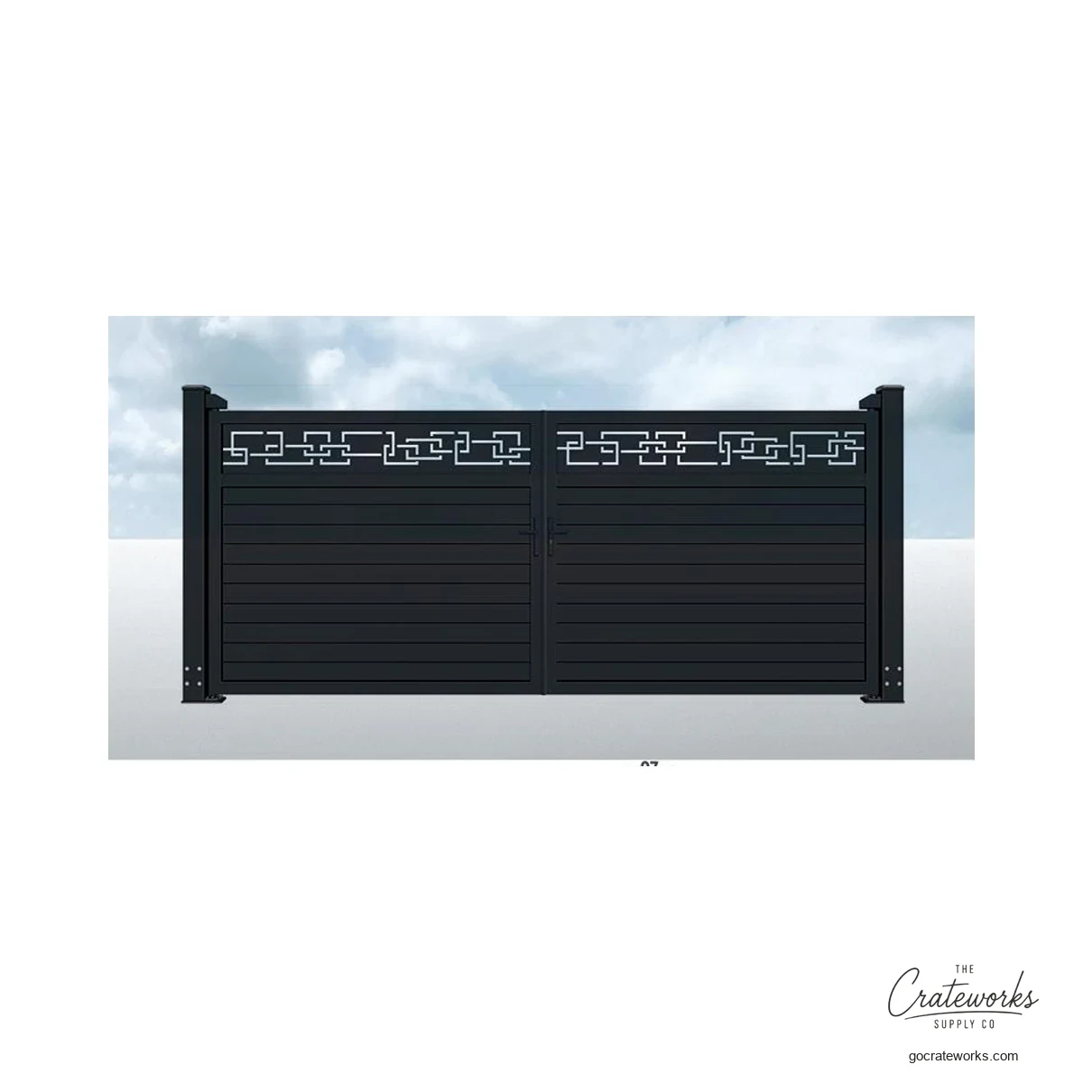 Aluminum Double-Swing Gate with Fretwork Border