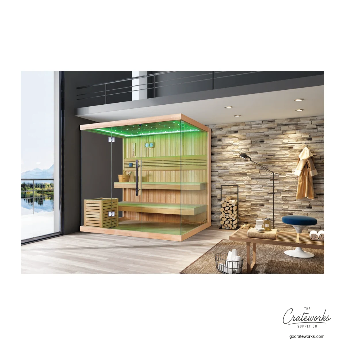 Cedar wood Sauna Room, 2000x1800x (offset side accessory cabinet)