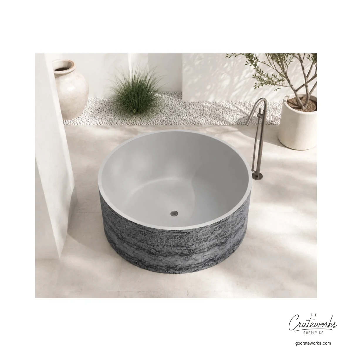 Raw-Hewn Travertine Freestanding Bathtub