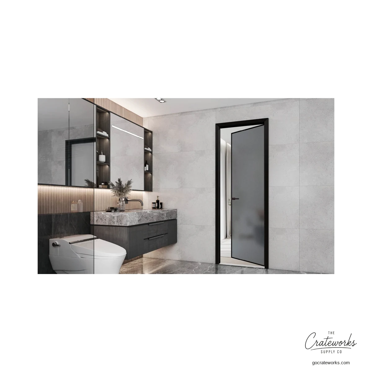 Aluminum-Frame Frosted Glass Interior Swing Door